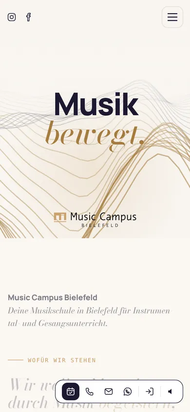 Startseite von Music Campus Bielefeld auf dem Handy